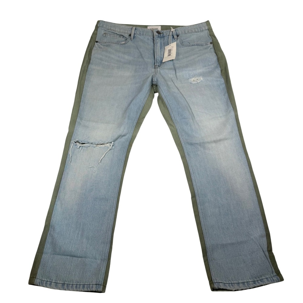 Frame Le Beau Canterbury Hybrid Distressed Jeans Sage Green Blue 30 LBUCMX207